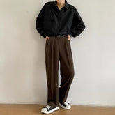Brown Black Suit Pants Men Fashion Social Mens Dress Pants Korean Loose Straight Wide Leg Pants Mens Office Formal Trousers voguable