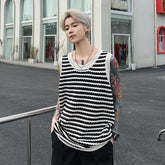 Voguable Summer New Stripe Pattern Design Original Trendy Sleeveless Vests Men Street Tank Tops Korean Reviews Many Clothes voguable
