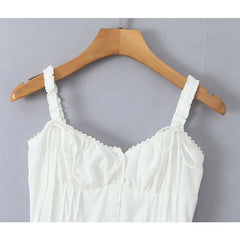 YENKYE Elegant Women Midi Long White Sling Dress Sexy Sleeveless A-line Summer Holiday Party Dresses Female Robe voguable