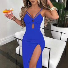 Voguable European and American suspenders hollowed out tight split sexy dress hip skirt voguable
