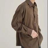 Autumn Maillard Style Solid Color Long Sleeve Shirts for Men Harajuku Casual Loose Japanese Vintage Cityboy Mens Shirts Jacket voguable