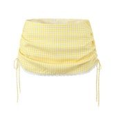 Hotsweet Girl Sexy Low Waist Drawstring Mini Skirt Lace Spliced Back Zipper Summer Plaid Skirts Cotton