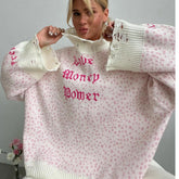 Sweater Women Autumn and Winter Hollow Out Casual Loose Round Neck Printed Pullover Y2k Knit Tops for Women voguable