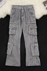 Men Straight Leg Cargo Workwear Jeans Multi Pocket Tactical Pants Durable Denim Trousers Outdoor Utility Casual Mens loose pants voguable