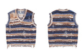 Autumn Men Sleeveless Knitted Jumper Sweaters Hip Hop Ripped Striped Knitwear Vests Streetwear Harajuku Fashion Casual Pullovers voguable