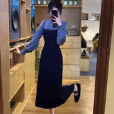 Voguable Autumn Floral Long Dress Women Vintage Elegant Fake Two Piece Patchwork Dresses French Slim Fit Button Casual Sweet New Vestidos voguable