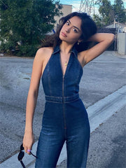 Y2k Denim Jumpsuit Women New V-Neck Sleeveless Slim Bodycon Jumpsuits Overalls Streetwear One Piece Outfits Jeans voguable