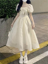 Voguable Summer Puff Sleeve Princess Dress Women French Style Bow Tie Midi Dress Slim A-line Girl Party Fairy Dress voguable