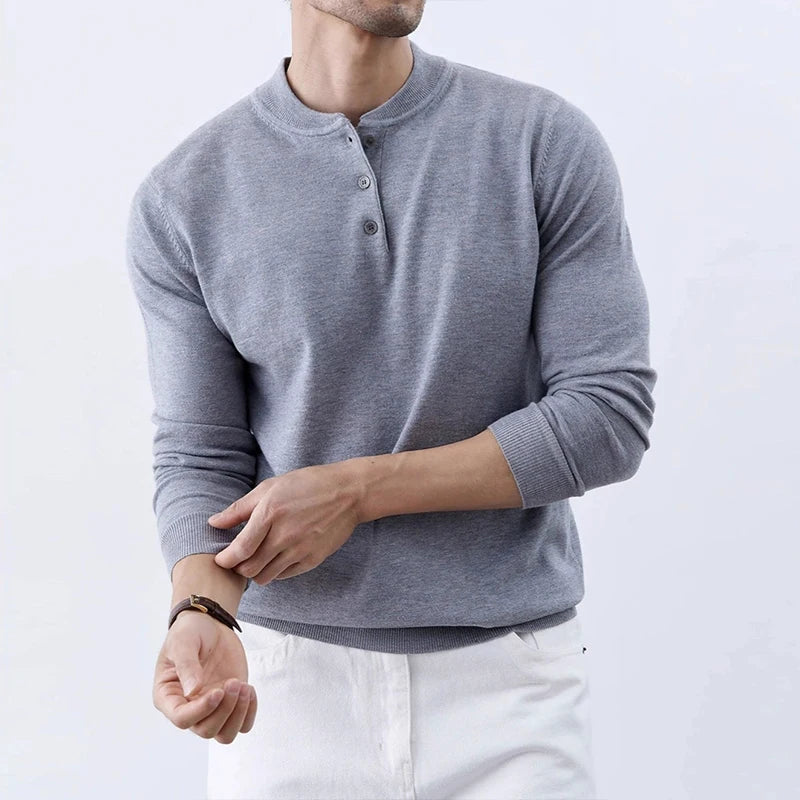 New Fashion Men Henry Sweater Light Luxury Knitted Solid Color Long Sleeve Pullover Premium Quality Skin-friendly Knitwear M-3XL voguable