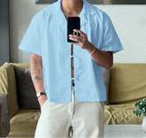 Men Shirt Solid Lapel Short Sleeve Button Hollow Out Male Tops Shirts Summer Loose 2025 Fashion Men Clothing Streetwear voguable