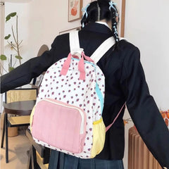 Japanese Kawaii Cute Strawberry Print Backpack Sweet Y2k Fashion Schoolbags Preppy Contrast Color Backpacks for Women Students voguable