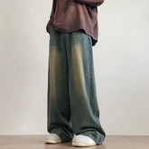 Vintage Blue Jeans Pants Men Wide-leg Denim Trousers Male Oversize Streetwear Fashion Casual Baggy Straight Jeans