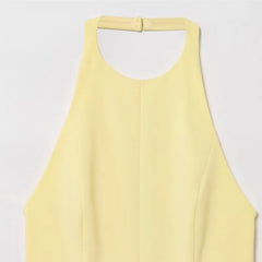 Versatile Halter Neck Backless Short Dress 2025 New A-line Zipper Solid Color Yellow Party Dress Fashion Vestidos Woman Clothing voguable