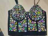 Voguable Punk Corset Rhinestone Diamond Tank Top Women Bra Stage Party Camis Sequin Shirt Woman Clothes y2k Blusa Crop Tops Ladies Shaper voguable