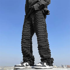 White Hip Hop Jeans Striped Tassel Frayed Straight Baggy Jeans Pants Harajuku Male Female Solid Streetwear Casual Denim Trousers voguable