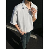 Mens tshirt Loose Fit Half Zip Polo Collar Solid Color Summer T Shirt New Casual Sports Comfortable Daily Basic Top voguable