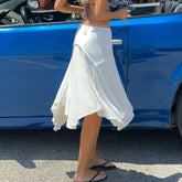 Voguable Y2K Mid Length Skirt Sweet Fresh European American Style Elegant Split Solid Color Pleated Irregular Women voguable