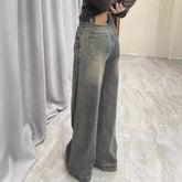 Vintage Distressed Wide-leg Jeans Women's Spring Summer New Loose-fit Slimming Draped Versatile Trailing Straight-leg Trousers voguable
