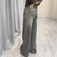 Vintage Distressed Wide-leg Jeans Women's Spring Summer New Loose-fit Slimming Draped Versatile Trailing Straight-leg Trousers voguable