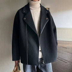 Voguable Winter Thickened Short Woolen Coat Men Warm Casual Zipper Woolen Jacket Men Korean Loose Thick Woolen Coat Men Jackets Coat voguable