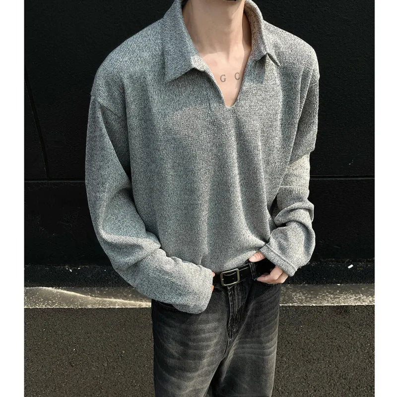 Autumn Long Sleeved T-shirt Men Fashion Lapel T Shirt Men Streetwear Korean Loose Casual T Shirt Mens Polo Shirt Male Hoodie voguable