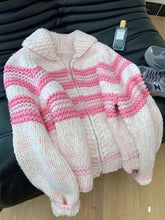 Lazy Wind Women Sweet Cute Cardigan Sweaters Vintage Striped Long Sleeve Loose Knitted Jacket Fall Winter Soft Warm Female Tops voguable