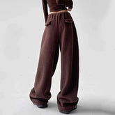 Voguable Plus Fleece Thicken Lamb Wool Pants Women Winter England Hairy Thermal Loose Wide Leg Casual Elastic Waist All-match Trousers voguable