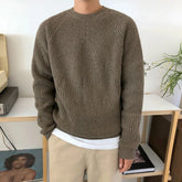 Voguable Men Autumn Winter Korean Style Loose Round Neck Knitted Sweater Gender-Neutral Trendy Casual Solid Color Simple Sweater Unisex voguable