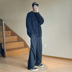 American retro mohair sweater men's autumn and winter high-end coat sweater loose lazy style women clothing y2k tops emo voguable