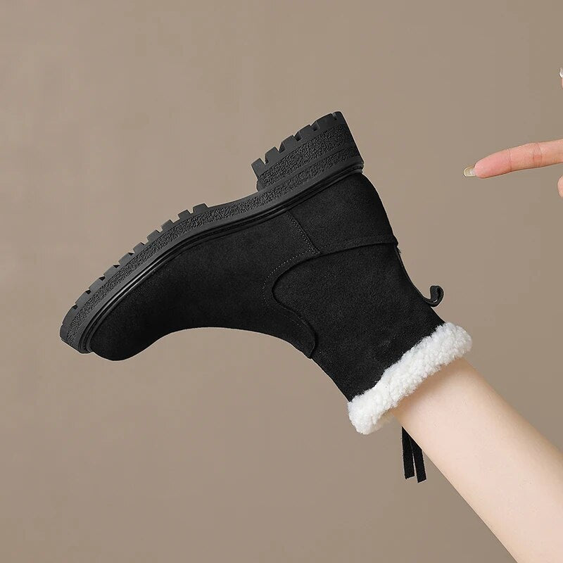 Winter Women Boots Warm Ankle Boots for Women Cow Suede Side Zipper Snow Boots Casual Shoes Woman Leisure Platform Boots voguable