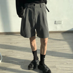 Summer Grey/Black Suit Shorts Men Fashion Society Mens Dress Shorts Korean Style Loose Straight Shorts Mens Casual Shorts M-XL voguable