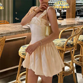 TARUXY Satin Suspender Mini Dress For Women Ball Gown Splice Sexy Sleeveless Ruched Solid Summer New Princess Party Dress Female voguable