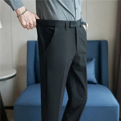 Men Suit Pant Plus Size 40 38 2024 Autumn Solid Elastic Waist Dress Pants Men Slim Business Office Social Ankle Length Trousers voguable