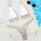 Voguable Sequin Shell Swimwear String Halter Sexy Micro Bikini Thong Set Swimsuit Women Metal Ring Bathing Suit Bikinis De Mujer voguable