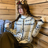 Voguable Autumn Knitted Cardigan Women Lazy Wind Jacquard Loose Casual Vintage Sweaters Korean Simple Gentle Comfortable Female Coats New voguable