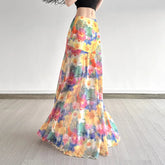 Voguable Y2K Oil Painting Skirt Summer Colors Halo Printing Mesh Wrap Hip Dopamine Vacation Style Slimming Beach Skirt voguable