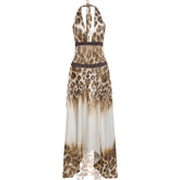 Voguable Sexy Backless Long Dress Woman Leopard Print Bandage Halter Deep V-Neck Sleeveless Evening Club Party Fashion Bodycon voguable