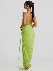 Off-shoulder Thigh High Split Sexy Maxi Dress For Women Fashion Strapless Sleeveless Ruched Bodycon Club Party Dress voguable