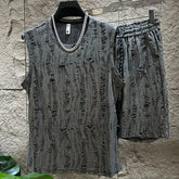 Men's Sleeveless T-Shirt Shorts Set O-Neck Casual Hollow Tank Top + Shorts hole Hollow Quick Male Breathable Vest 2 Piece Set voguable