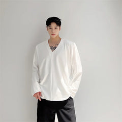 Men Casual T-shirt Long sleeves V neck shirt Solid color Sweatshirt Male Jogging Tracksuit Homme Athletic Shirt Tops