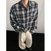 Black Long Sleeved Shirt Men Retro Plaid Shirt Men Japanese Streetwear Loose Casual Shirt Mens Fashion Shirts Plus Size 5XL voguable