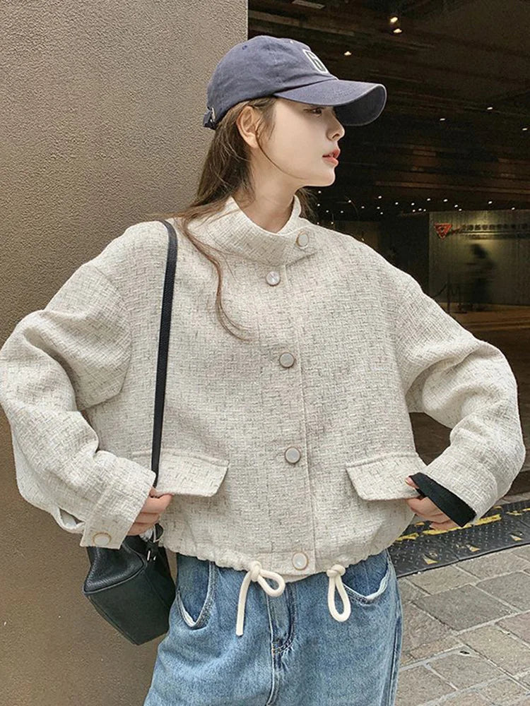 Sweet Women Loose Tweed Jackets Casual Vintage Elegant Long Sleeve Small Fragrance Coats Korean Retro All Match Fall Winter Tops voguable