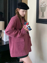 Winter Retro Corduroy Blazer Women Sweet Warm Thick Long Sleeve Elegant Suit Coat Korean Loose Female Vintage Outwear Tops voguable