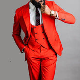 Voguable Bright Orange 3 Piece Men Suits Peak Lapel Costume Homme Wedding Groom Tuxedos Terno Masculino Slim Fit Dress Prom Party Blazer voguable