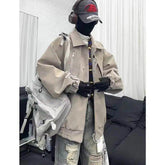 Mens Loose Fit Streetwear Jacket Hip hop Dance Lapel Collar Spring Fashion Trendy Youth Urban Outerwear Stylish Coat voguable