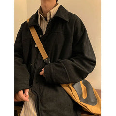 Autumn Winter New Fashion Turn-down Collar Long Sleeve Solid Corduroy Jackets Men's Clothing Button American Style All-match Top voguable