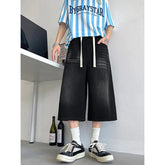 Loose Fit Cropped Jeans Elastic Drawstring Waist Stretch Denim Casual Wear Comfort Men Baggy Denin pants man Fashion Trendy voguable