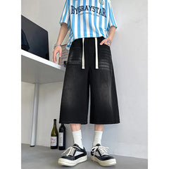 Loose Fit Cropped Jeans Elastic Drawstring Waist Stretch Denim Casual Wear Comfort Men Baggy Denin pants man Fashion Trendy voguable