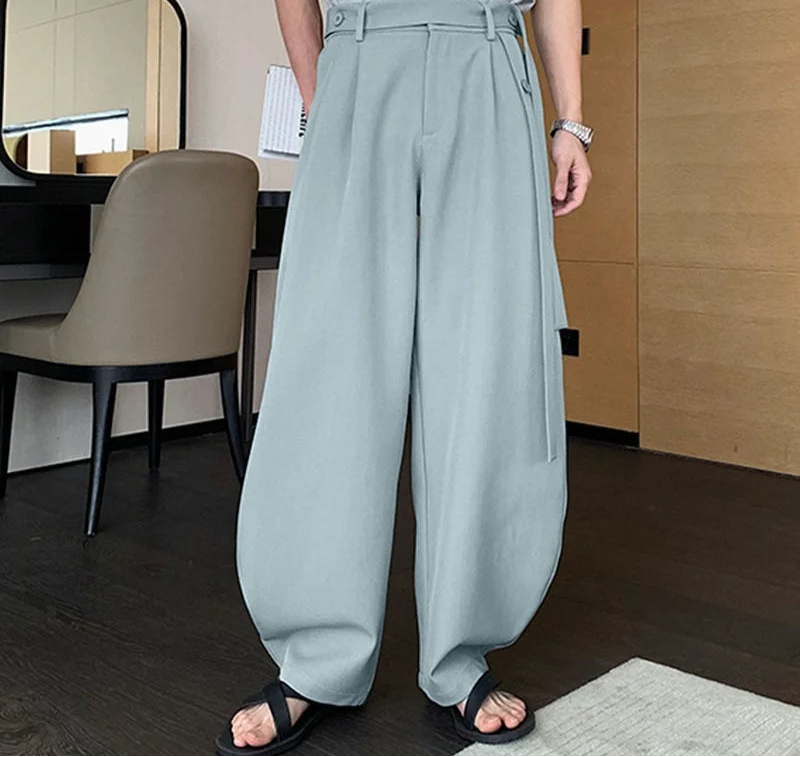 Summer Spring Men Casual Pants Solid Color Belt Wide Leg Pant Long Trousers Men's Clothing Streetwear Oversize S-5XL voguable
