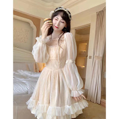 Voguable Long Sleeve Kawaii Lolita Dress Women Casual Vintage Mini Dress Female Japanese Fairy Aesthetic Style One Piece Dress voguable